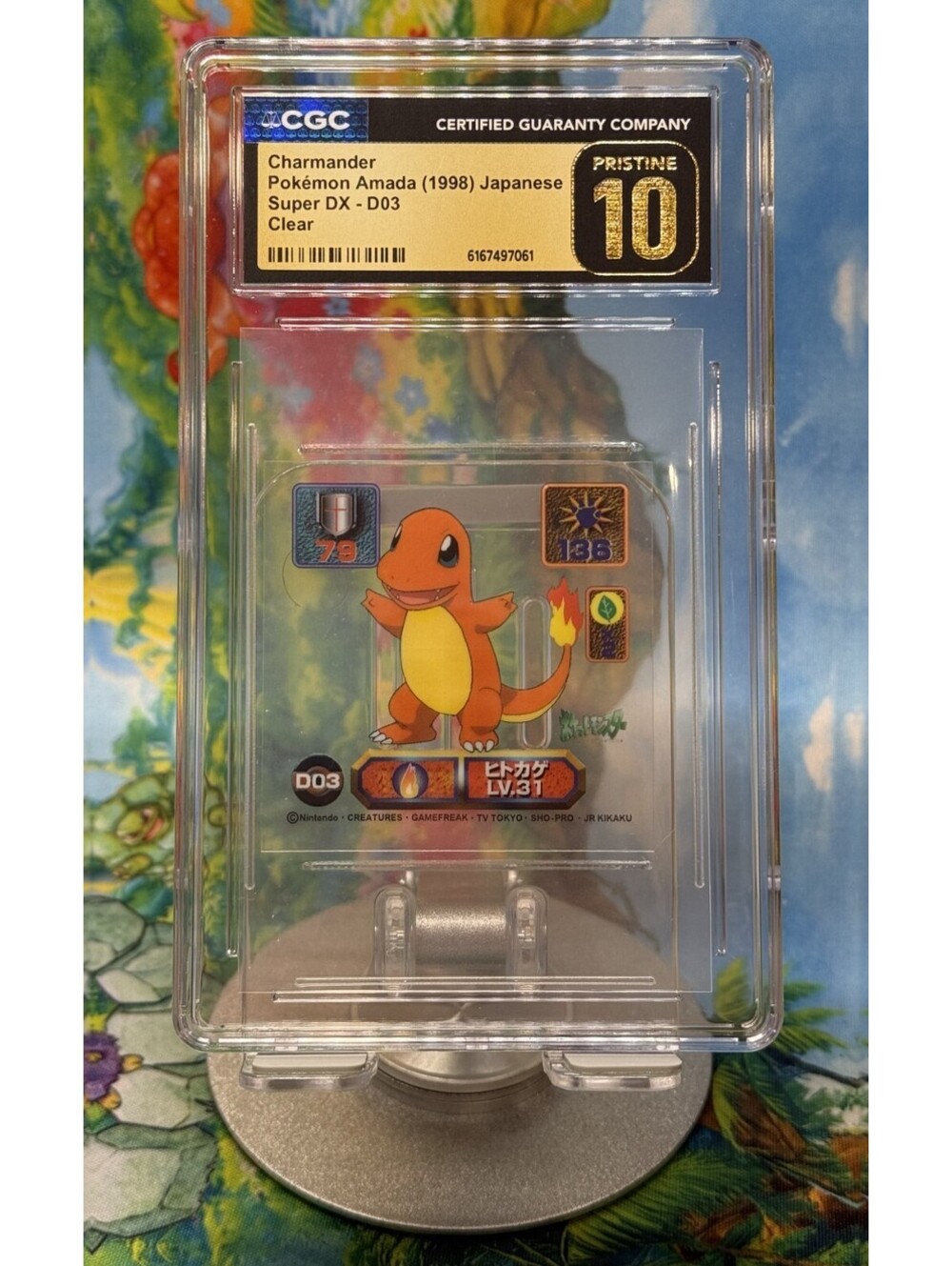 Charmander Pokémon Amada Super DX D03 1998 Japanese Clear POP3! CGC 10 Pristine